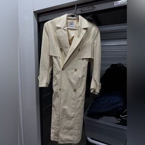Zara Beige Faux Leather Double-Breasted Trench Coat